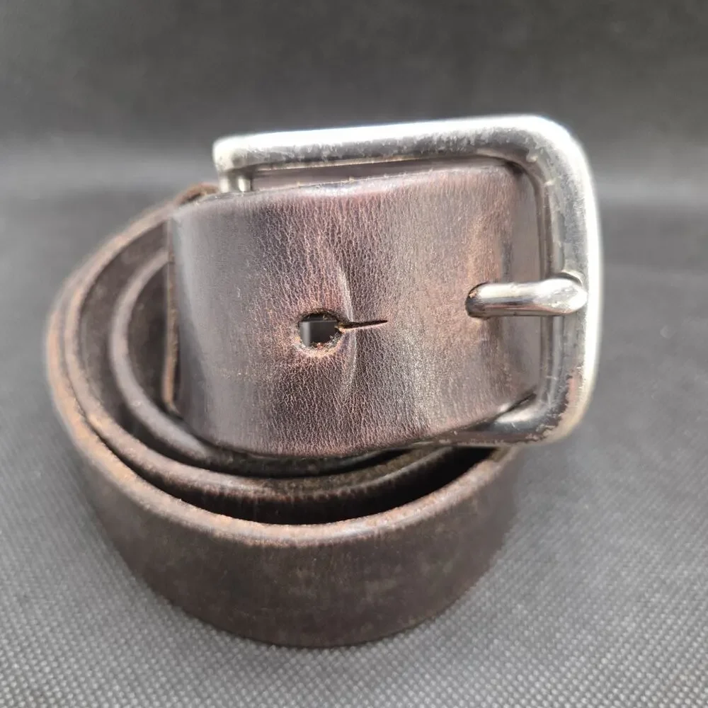 Fossil Men's Vtg Distressed Thick Cowhide Leather Belt Dark Brown Sz 38 - 1.5